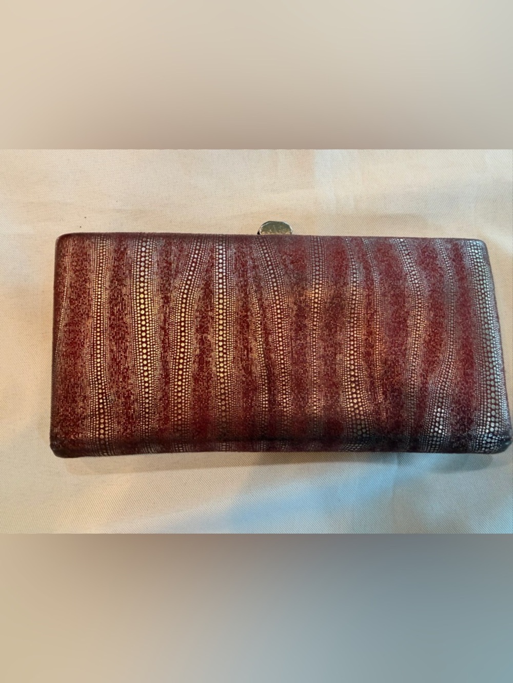 Lodis Large Framed Clutch Metallic Dot-Pattern Burgundy Wallet